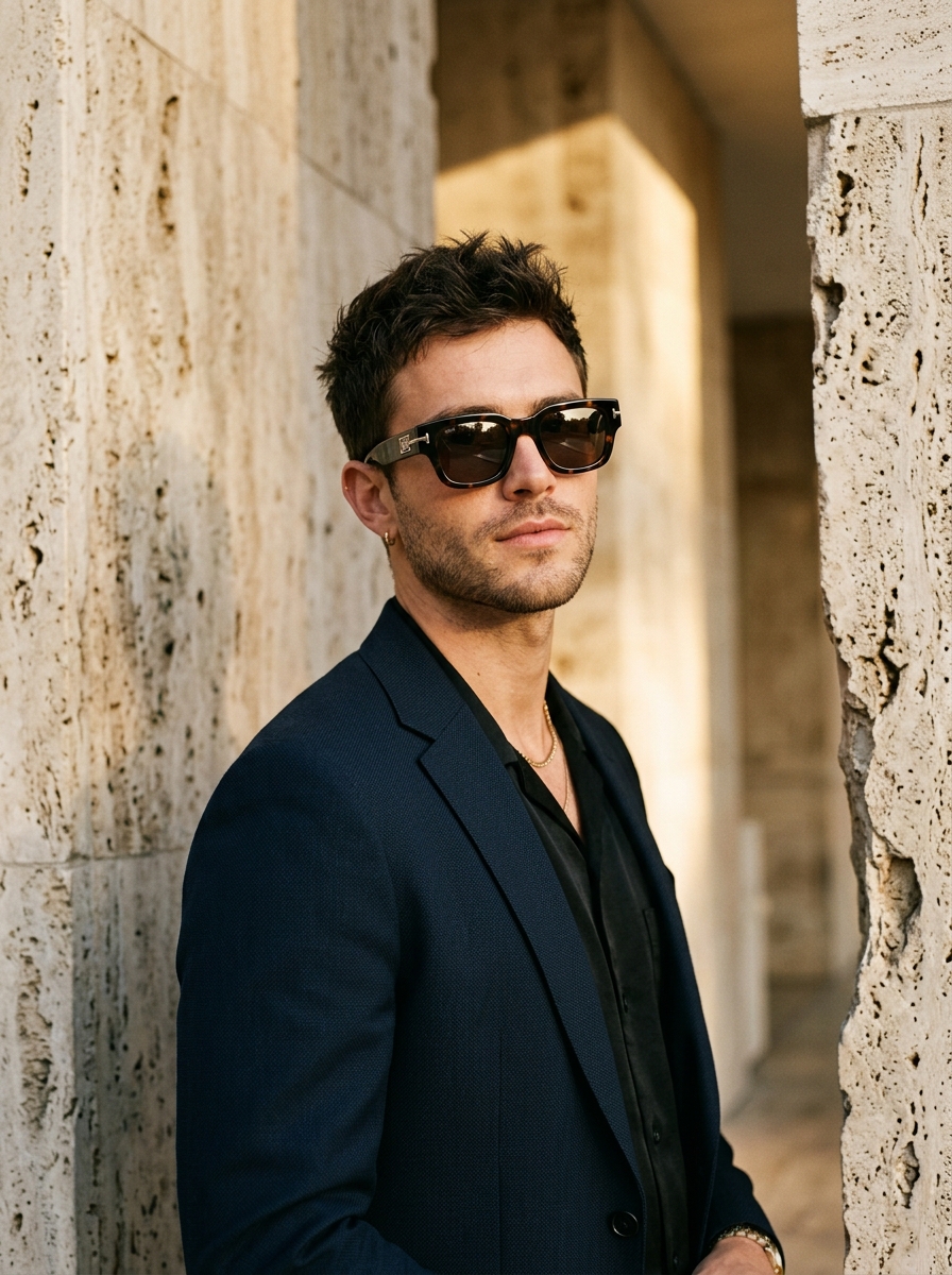 Man wearing Ray-Ban style designer sunglasses