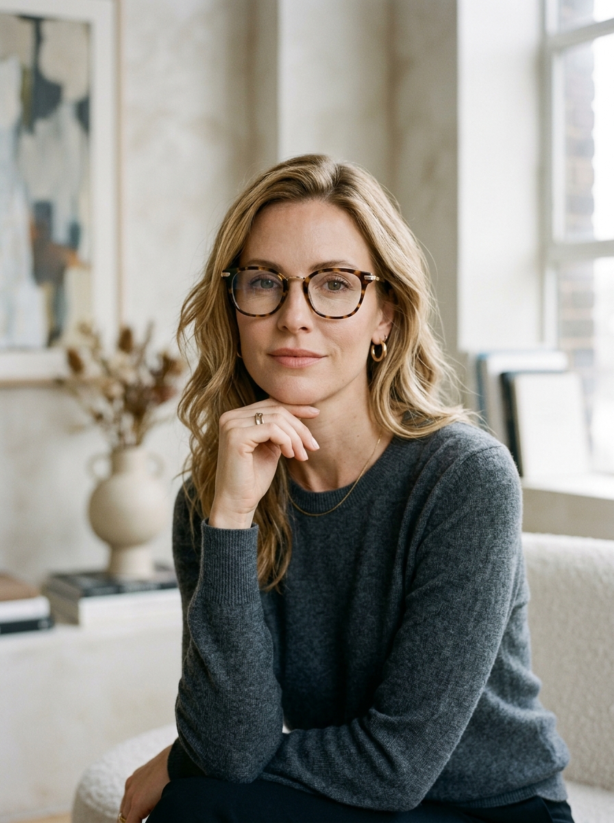 Woman wearing Vogue style chic prescription glasses